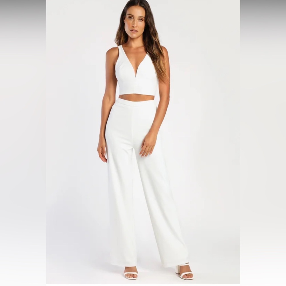 Lulus Perfect Pick White Two-Piece Wide-Leg Jumpsuit
Size Medium